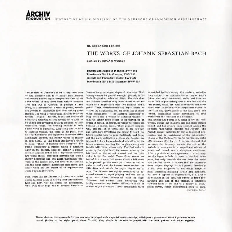 Revox Bach Organ Works masterband Walcha orgel