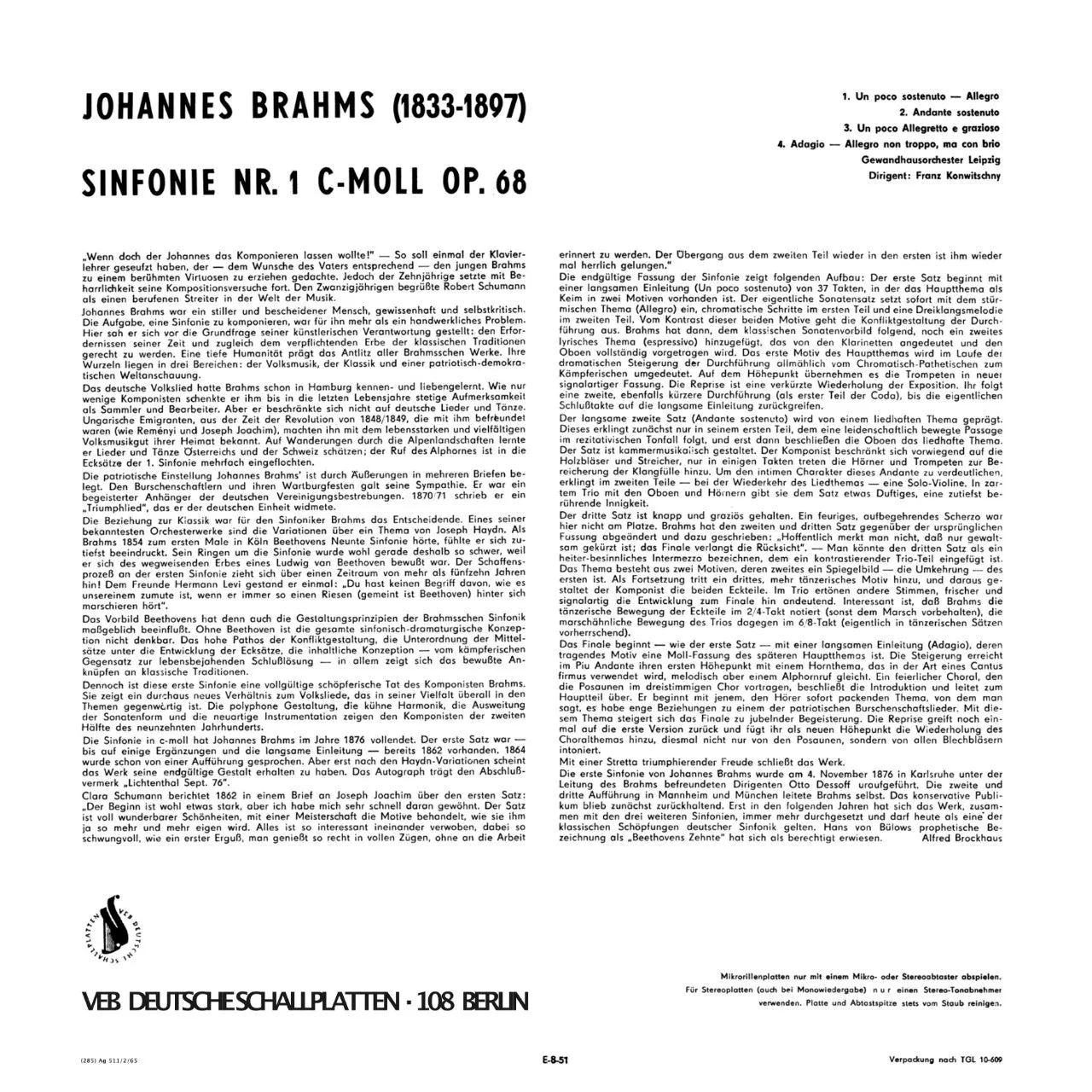Revox Johannes Brahms Symphony No. 1 masterband Standard Master