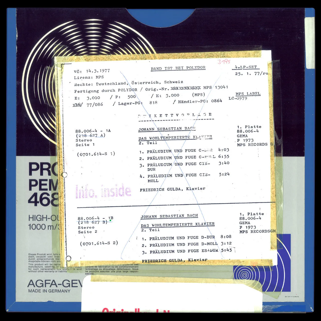 Revox Friedrich Gulda Well-Tempered Clavier masterband Del 1