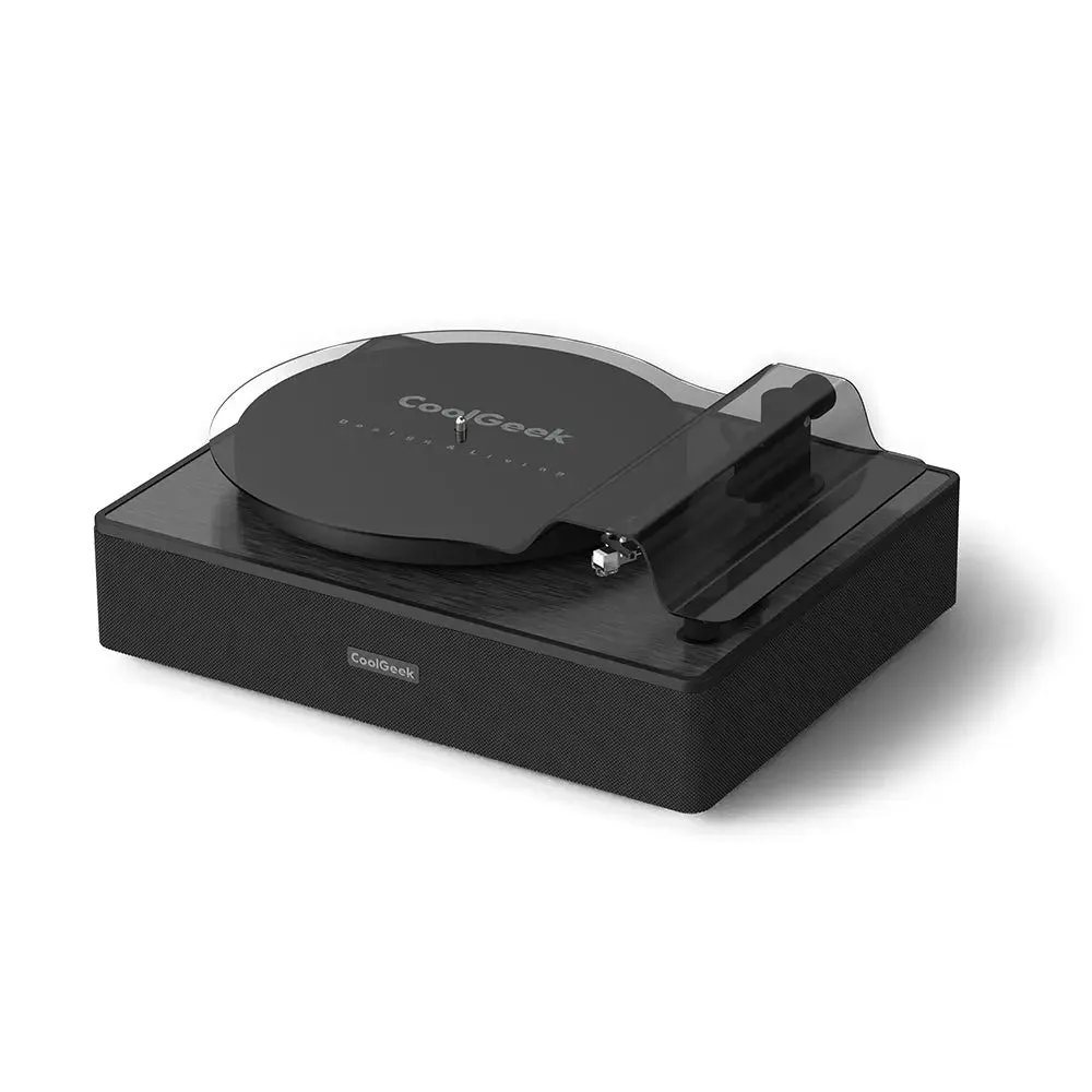 CoolGeek CS-01 skivspelare valnöt med högtalare