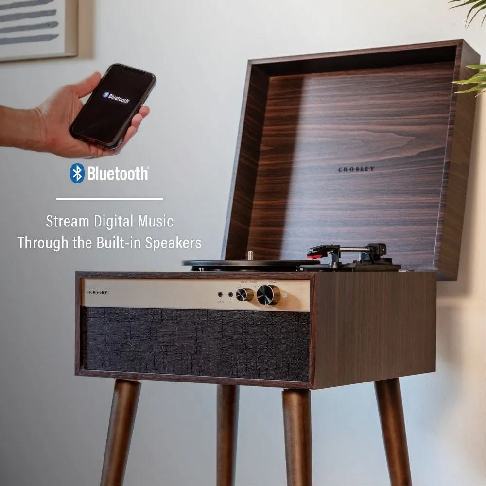 Crosley Jasper skivspelare valnöt med högtalare