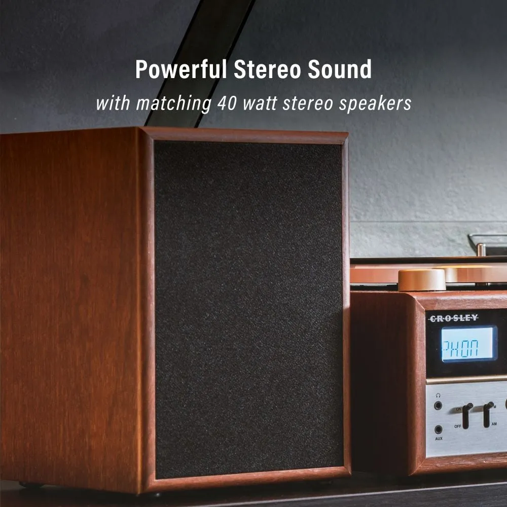 Crosley 1975T skivspelare valnöt med högtalare CD