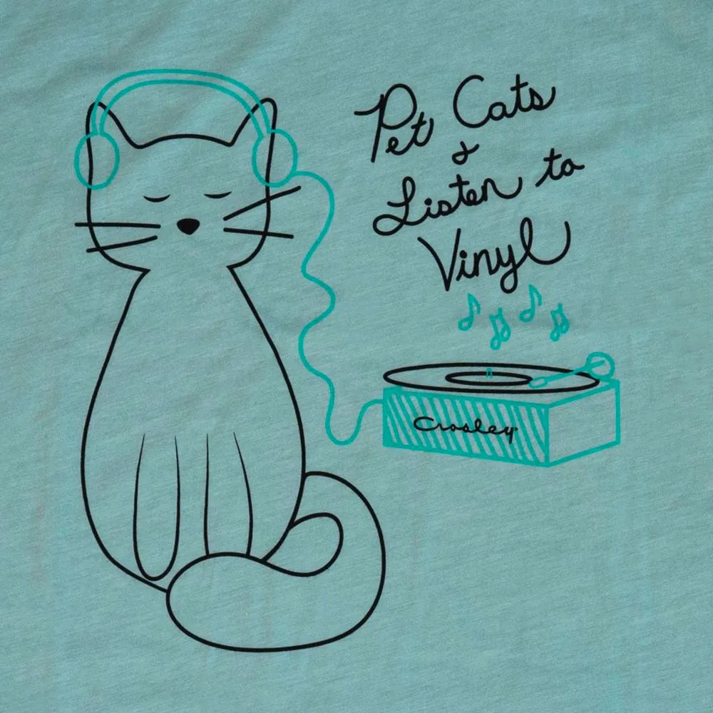 Crosley Cats Vinyl t-shirt blå large bomullsmix