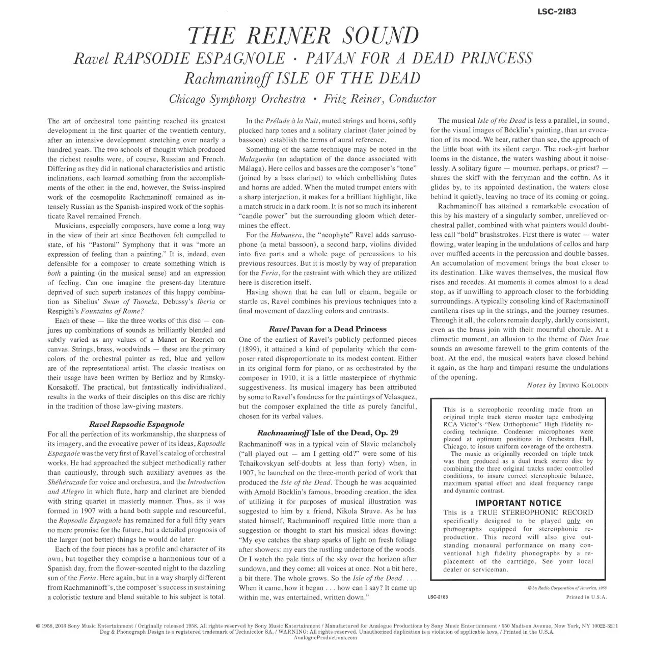 Revox The Reiner Sound Ravel Rachmaninoff masterband