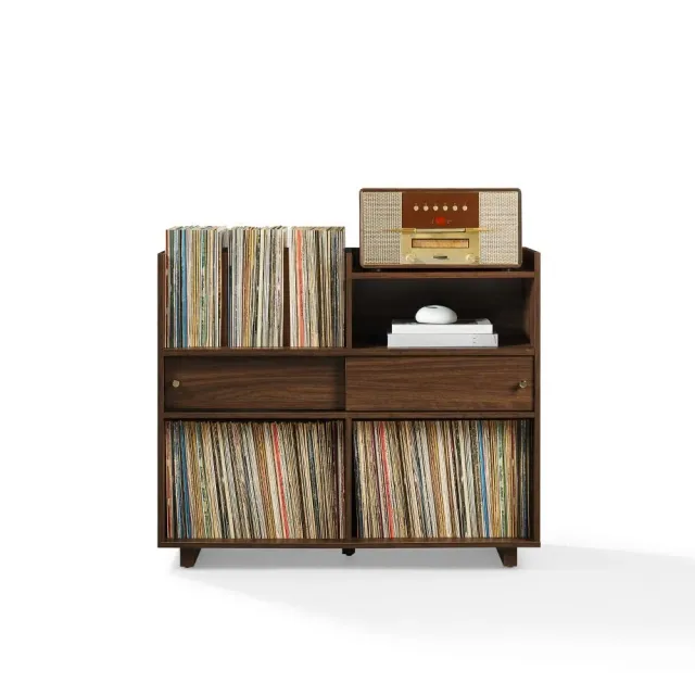 Crosley Dylan skivspelarmöbel valnöt vinylförvaring