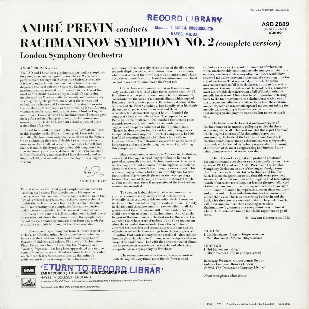 Revox Previn Rachmaninoff Symphony No 2 masterband Standard