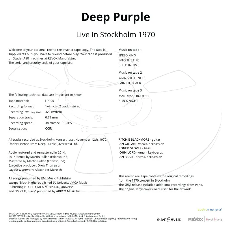 Revox Deep Purple Live In Stockholm 1970 masterband