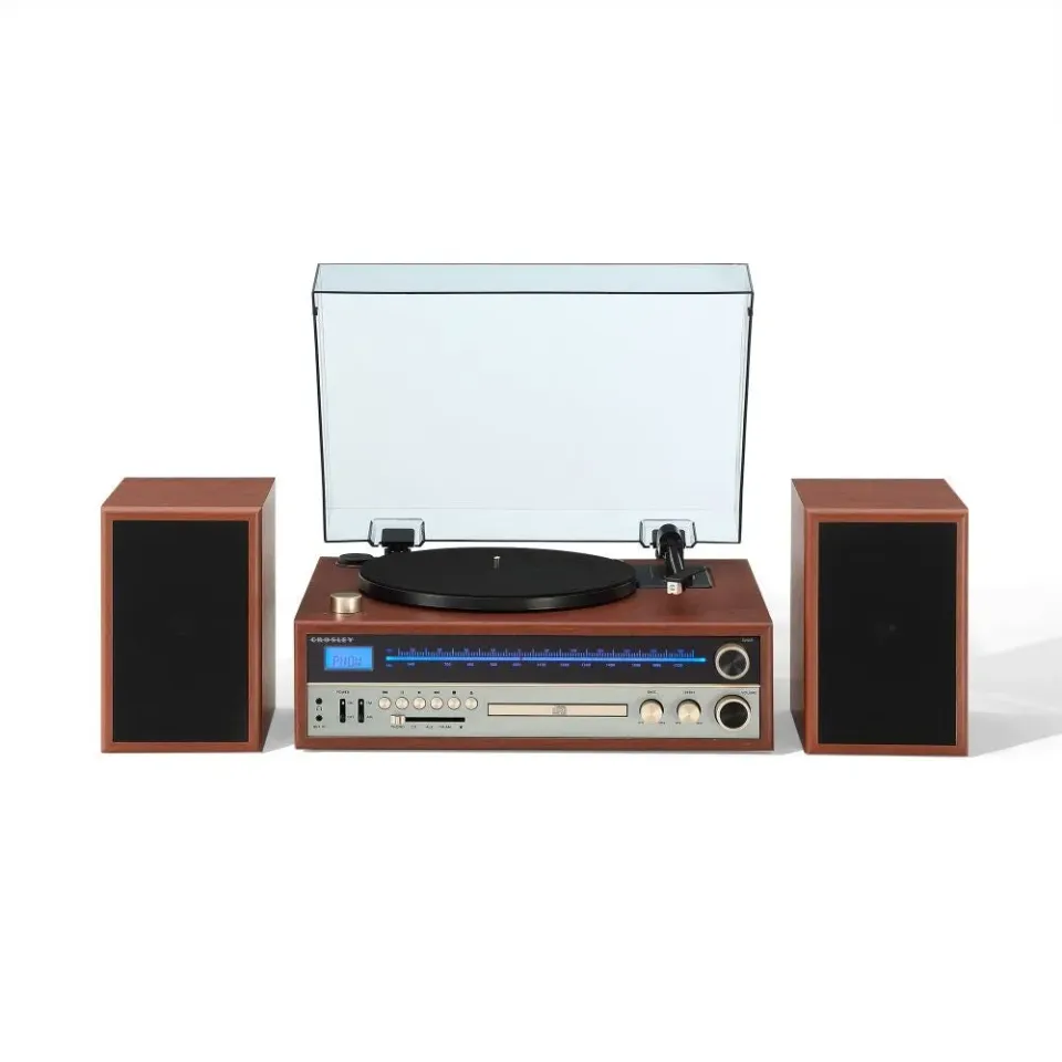 Crosley 1975T skivspelare valnöt med högtalare CD