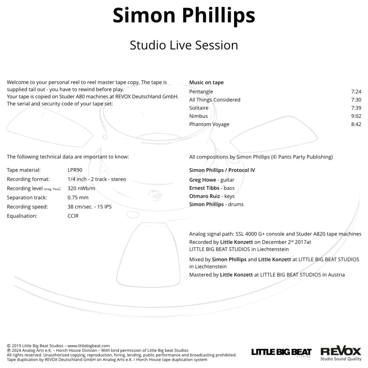 Revox Simon Phillips Studio Live Session rullband standard master