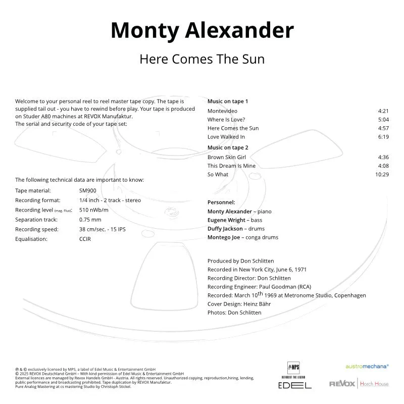 Revox Monty Alexander Here Comes The Sun masterband Standard
