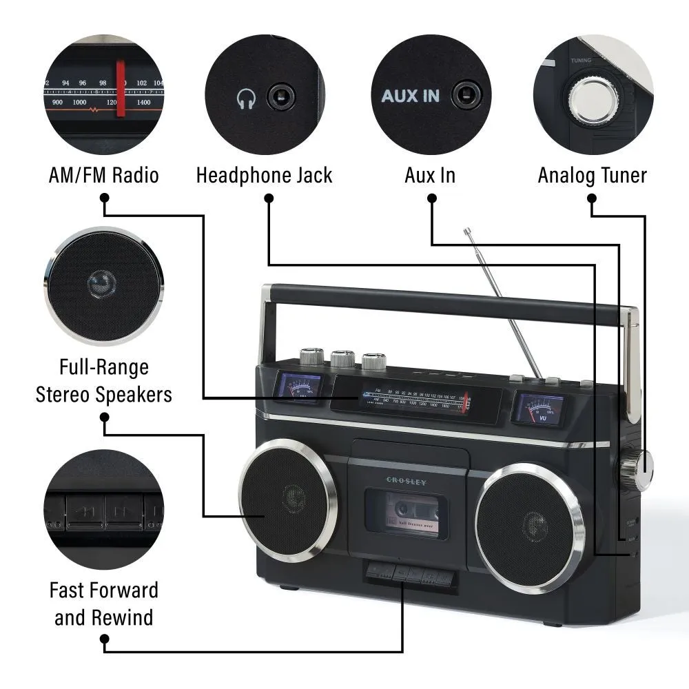 Crosley Blast boombox kassettspelare svart bärbar