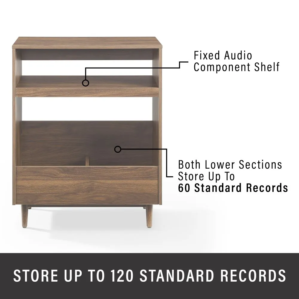 Crosley Liam skivspelarstativ valnöt 3-delar vinylhylla