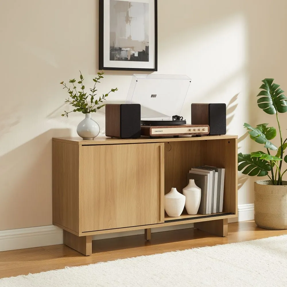 Crosley Gemma skivspelarmöbel White Oak med vinylförvaring