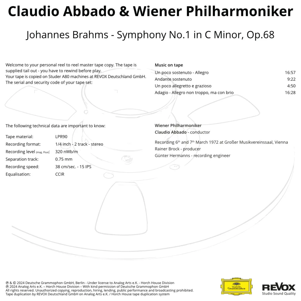 Revox Brahms Symfoni nr 1 Abbado masterband CCIR