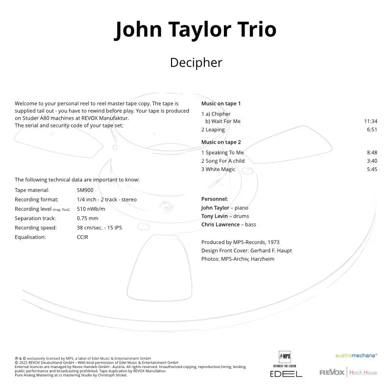 Revox Decipher John Taylor Trio masterband Standard Master CCIR