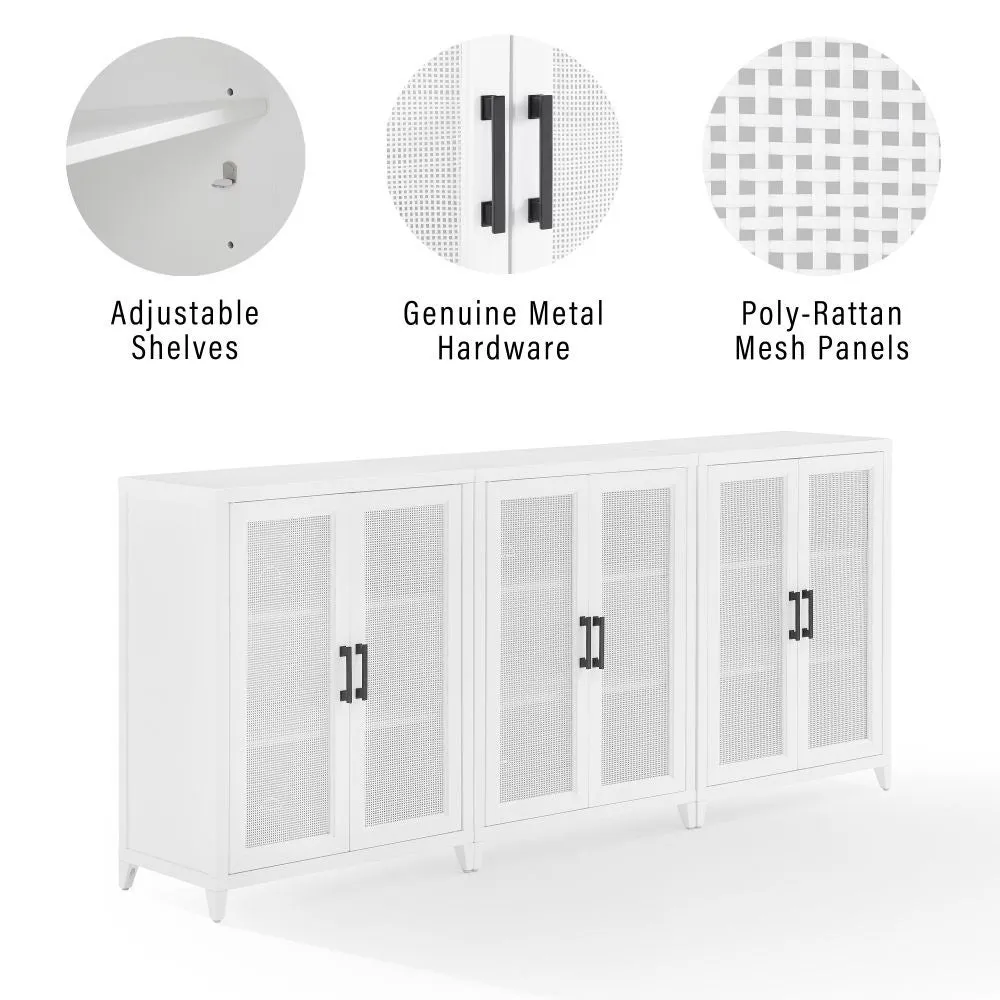 Crosley Milo sideboard 3-delad vit med rotting