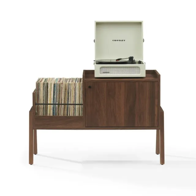 Crosley Luna skivspelarmöbel valnöt vinylförvaring