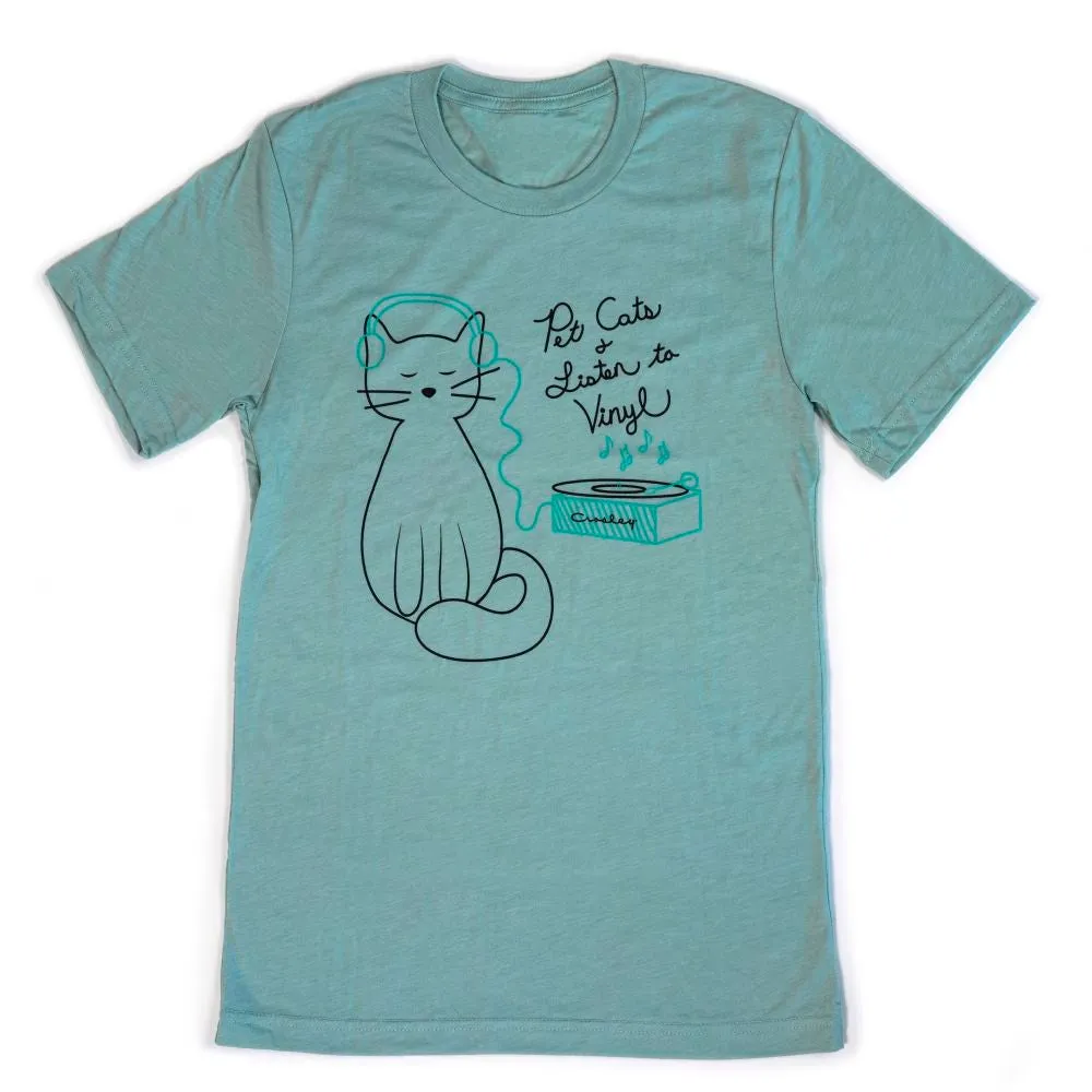 Crosley Cats Vinyl t-shirt blå large bomullsmix