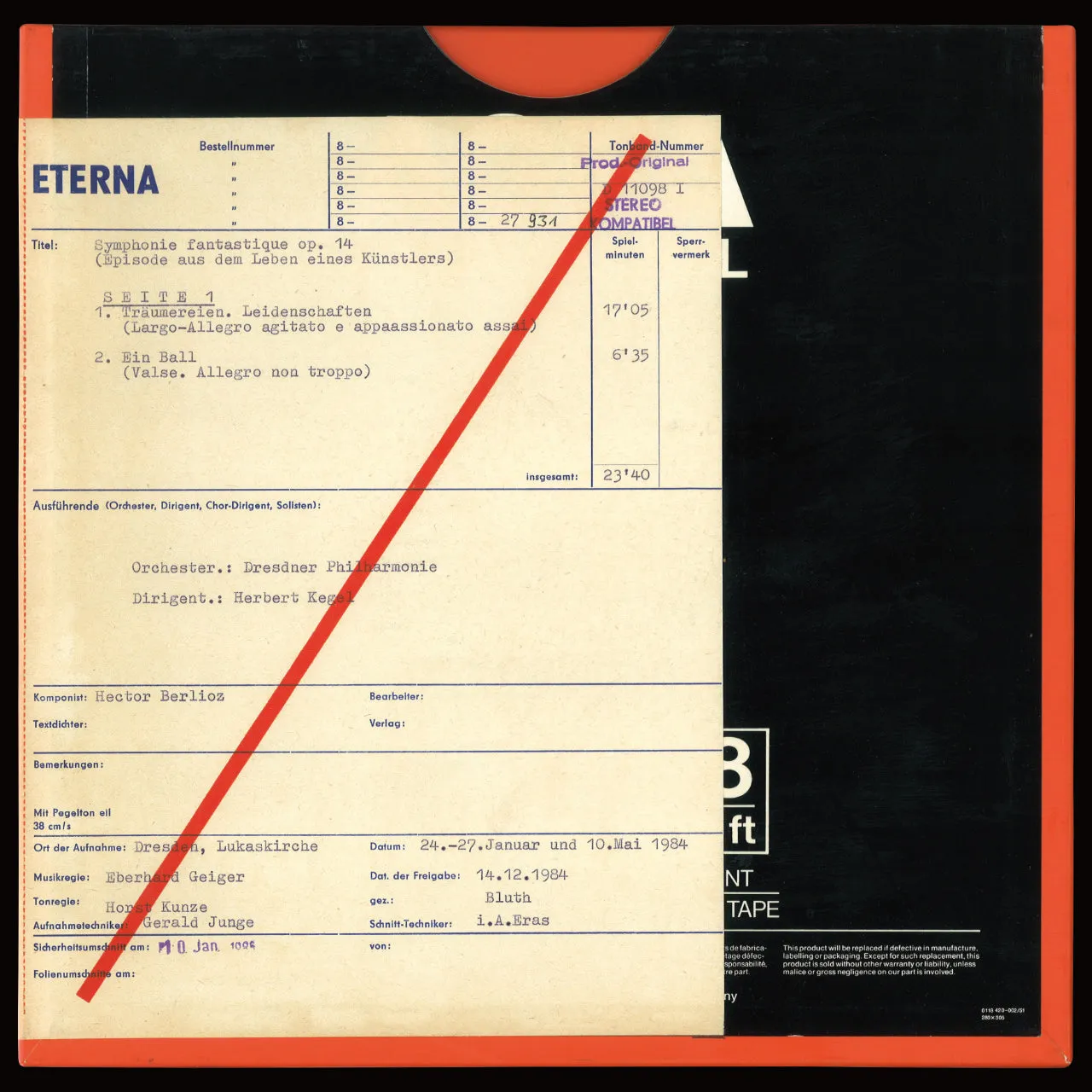 Revox Berlioz Symphonie Fantastique masterband Standard Master