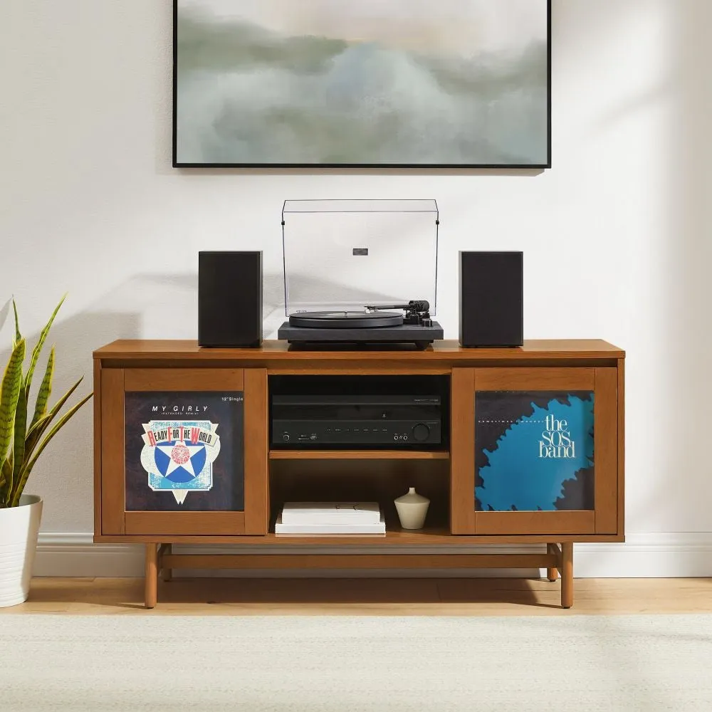 Crosley Dempsey skivspelarbänk valnöt med vinylförvaring