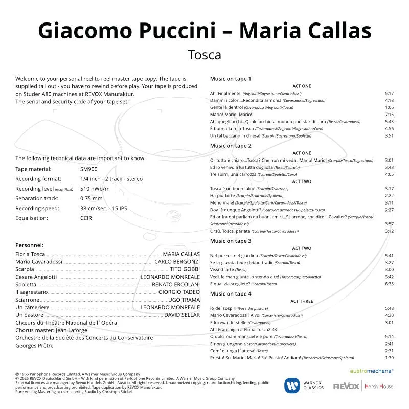 Revox Puccini Tosca Maria Callas masterband opera