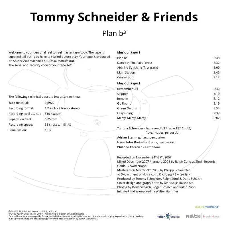 Revox Tommy Schneider Plan B3 masterband Standard Master