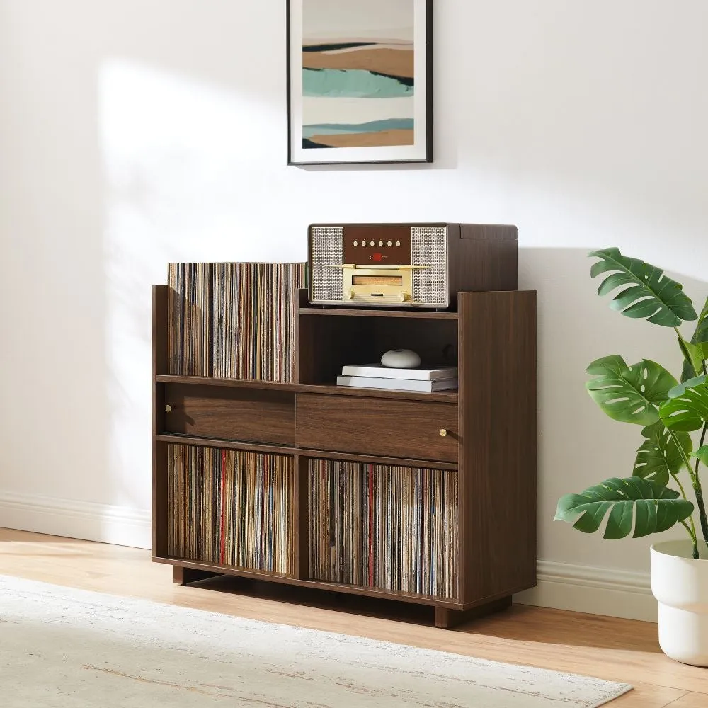 Crosley Dylan skivspelarmöbel valnöt vinylförvaring