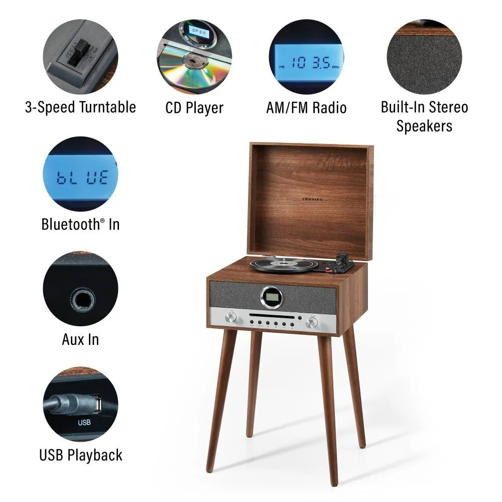 Crosley Nash 7-i-1 skivspelare valnöt multimedia