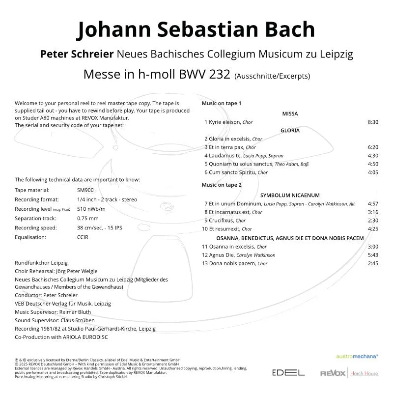 Revox Bach Messe H-moll masterband standard master