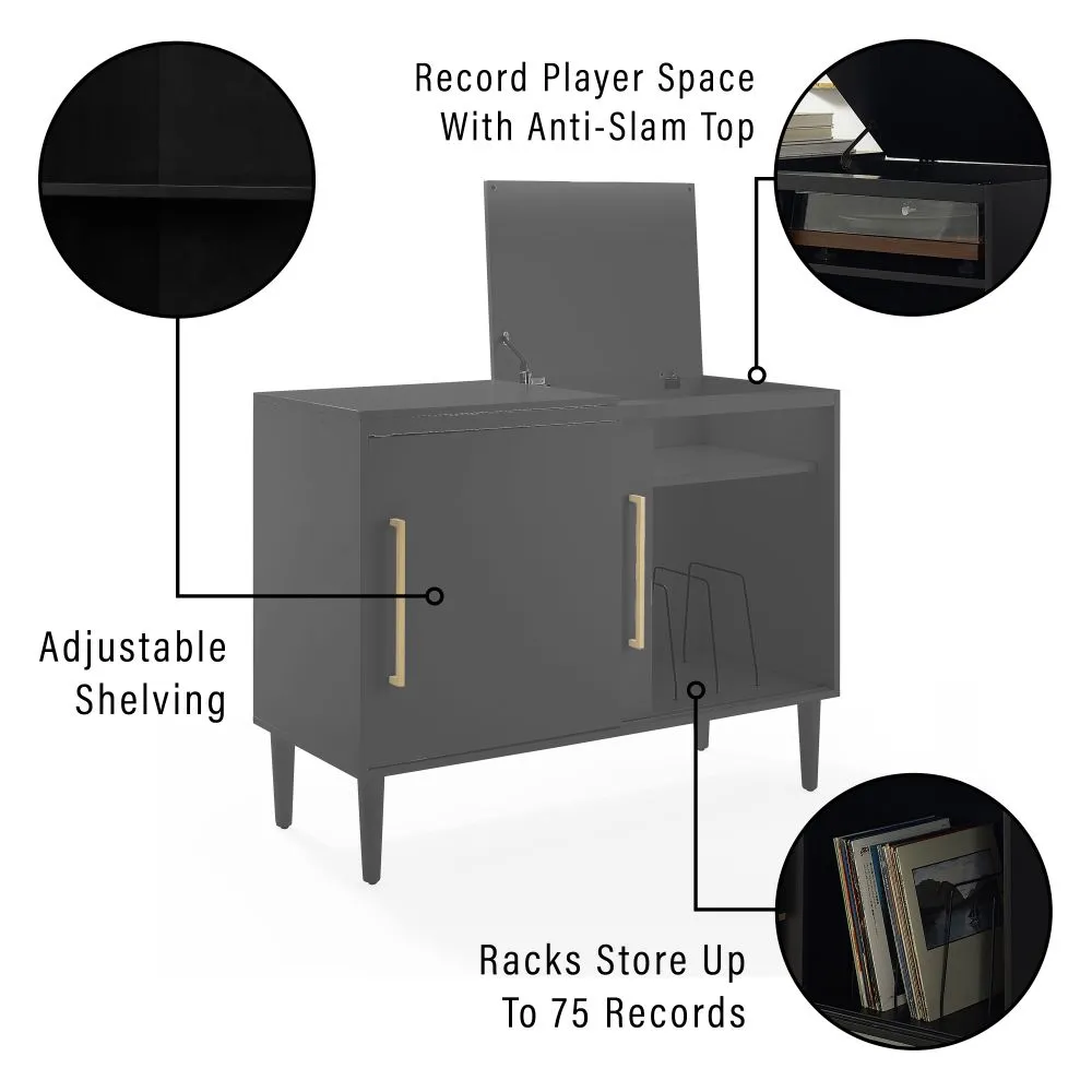 Crosley Everett mediamöbel vinyl Matt Black