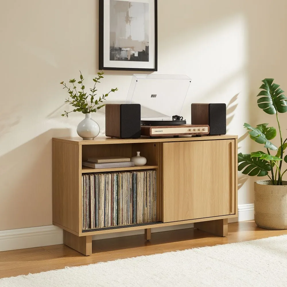 Crosley Gemma skivspelarmöbel White Oak med vinylförvaring