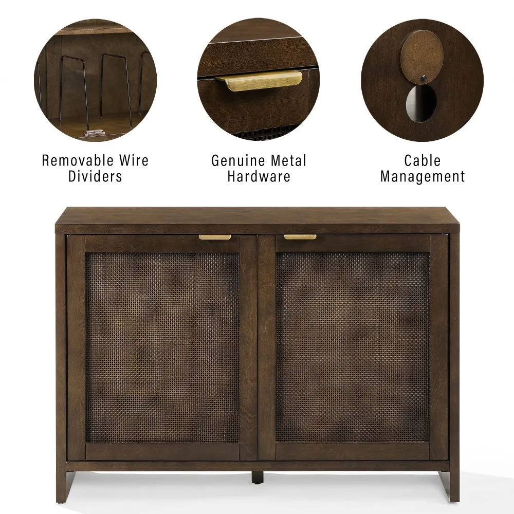 Crosley Kenji mediabänk Dark Brown med skivförvaring