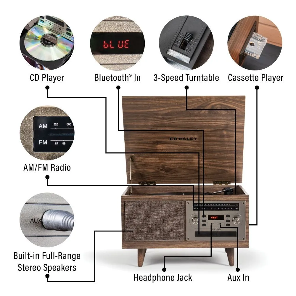 Crosley Serenade 8-i-1 skivspelare valnöt