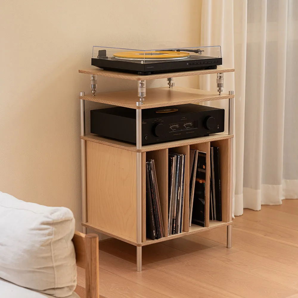 CoolGeek skivspelarstativ naturell för 60 LP trä