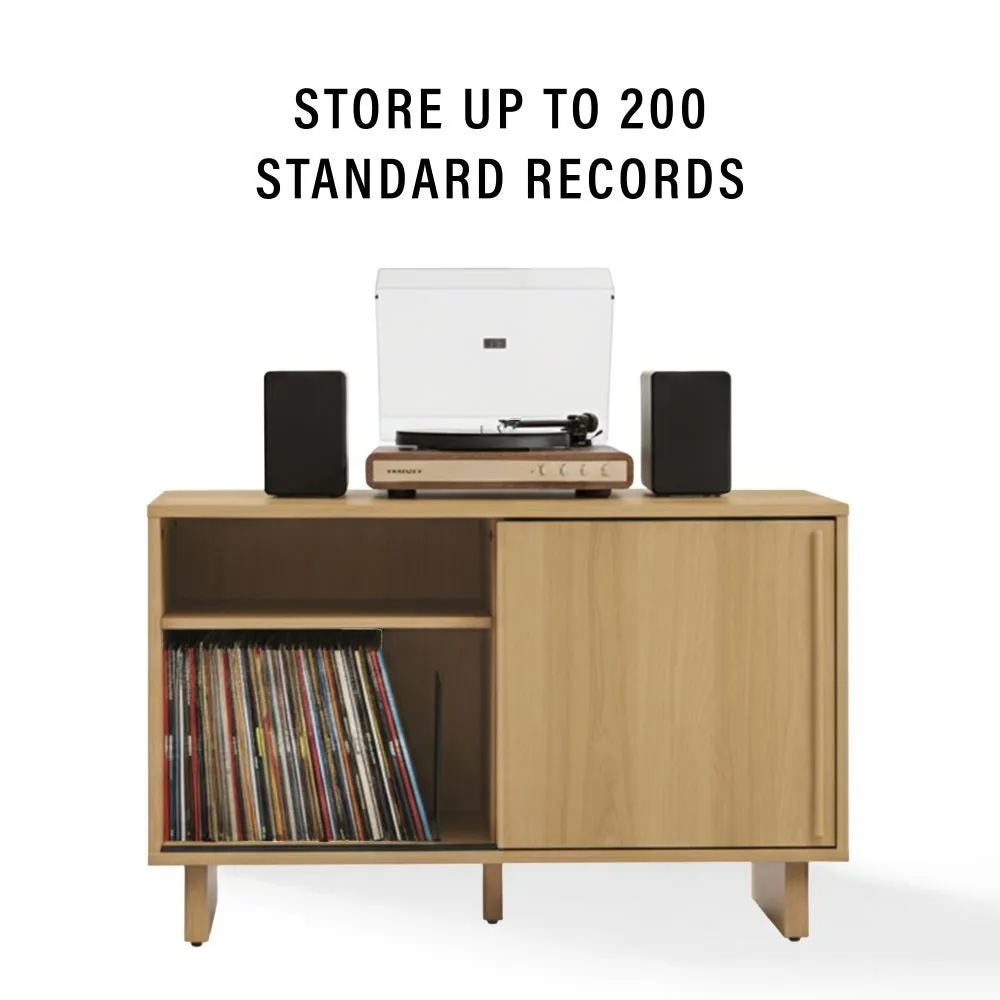 Crosley Gemma skivspelarmöbel White Oak med vinylförvaring