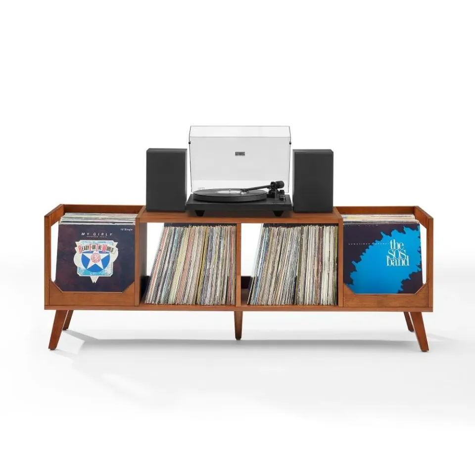 Crosley Asheville Low skivspelarbänk valnöt vinylförvaring
