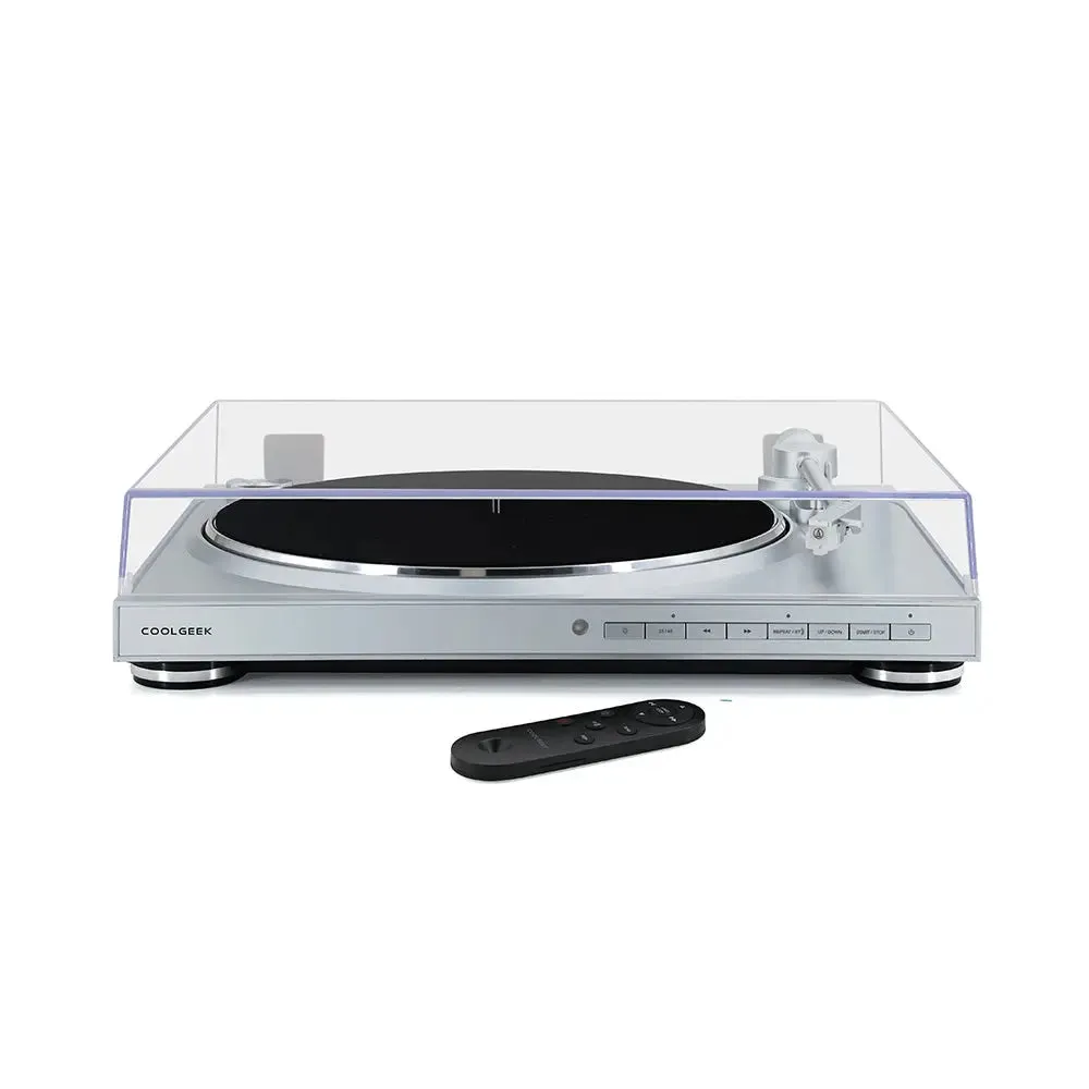 CoolGeek TS-01 automatisk skivspelare ljusgrå remdrift