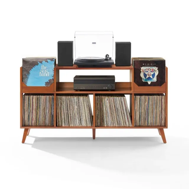 Crosley Asheville XL skivstativ valnöt med vinylförvaring