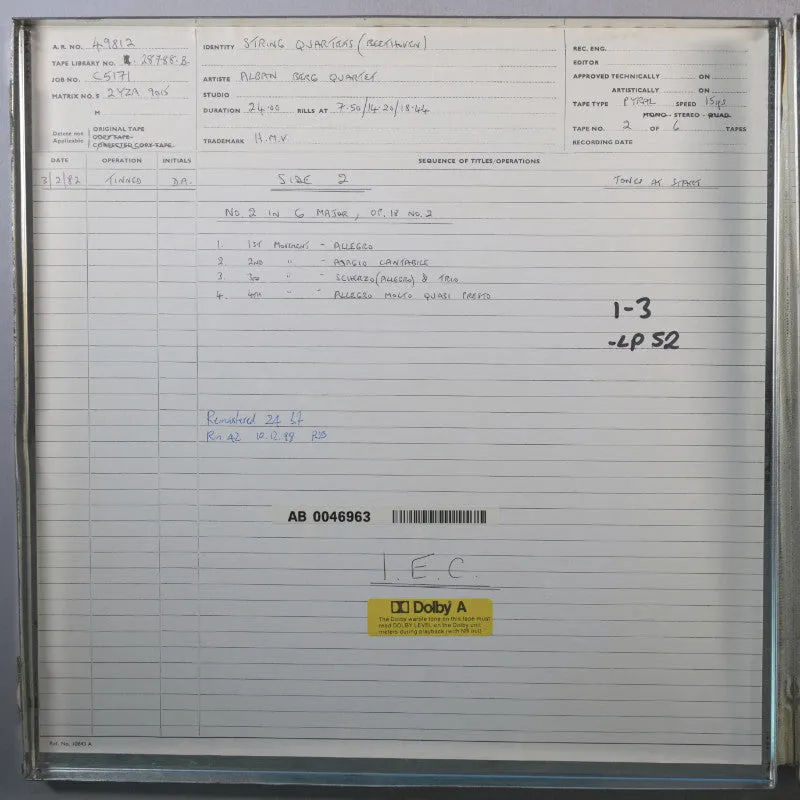 Revox Alban Berg Quartett Beethoven masterband Studio Master