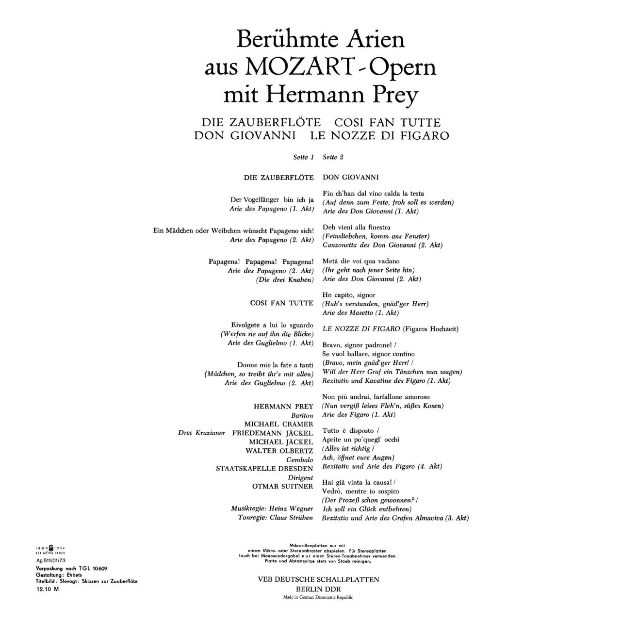 Revox Mozart Arias Hermann Prey masterband Standard Master