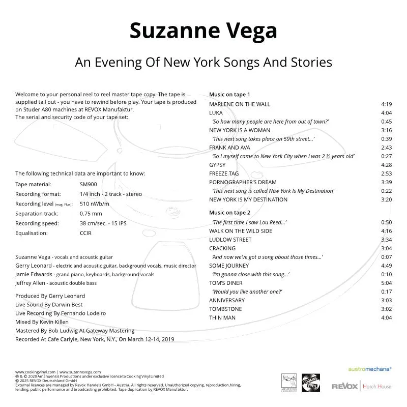 Revox Suzanne Vega New York Songs masterband 1/4 tum