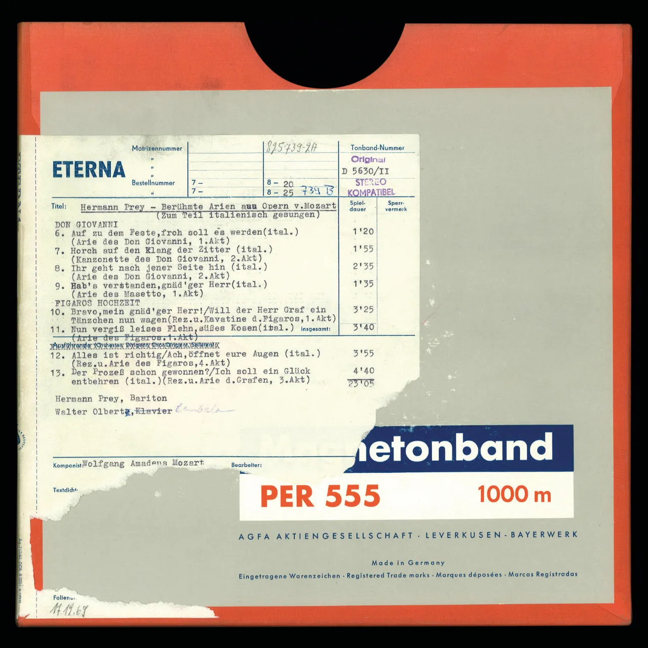 Revox Mozart Arias Hermann Prey masterband Standard Master