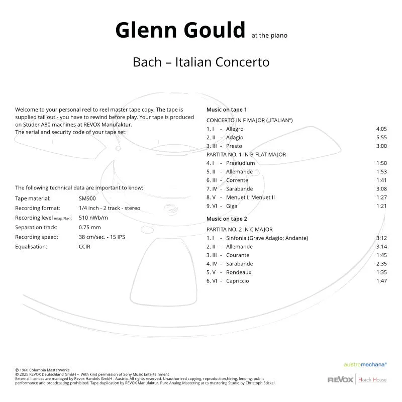 Revox Glenn Gould Bach Italian masterband studio