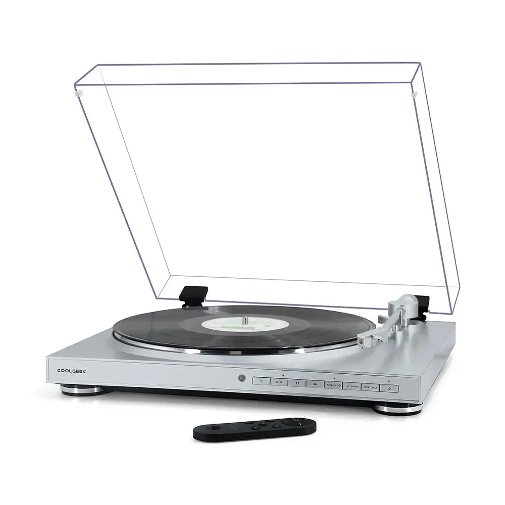 CoolGeek TS-01 automatisk skivspelare ljusgrå remdrift