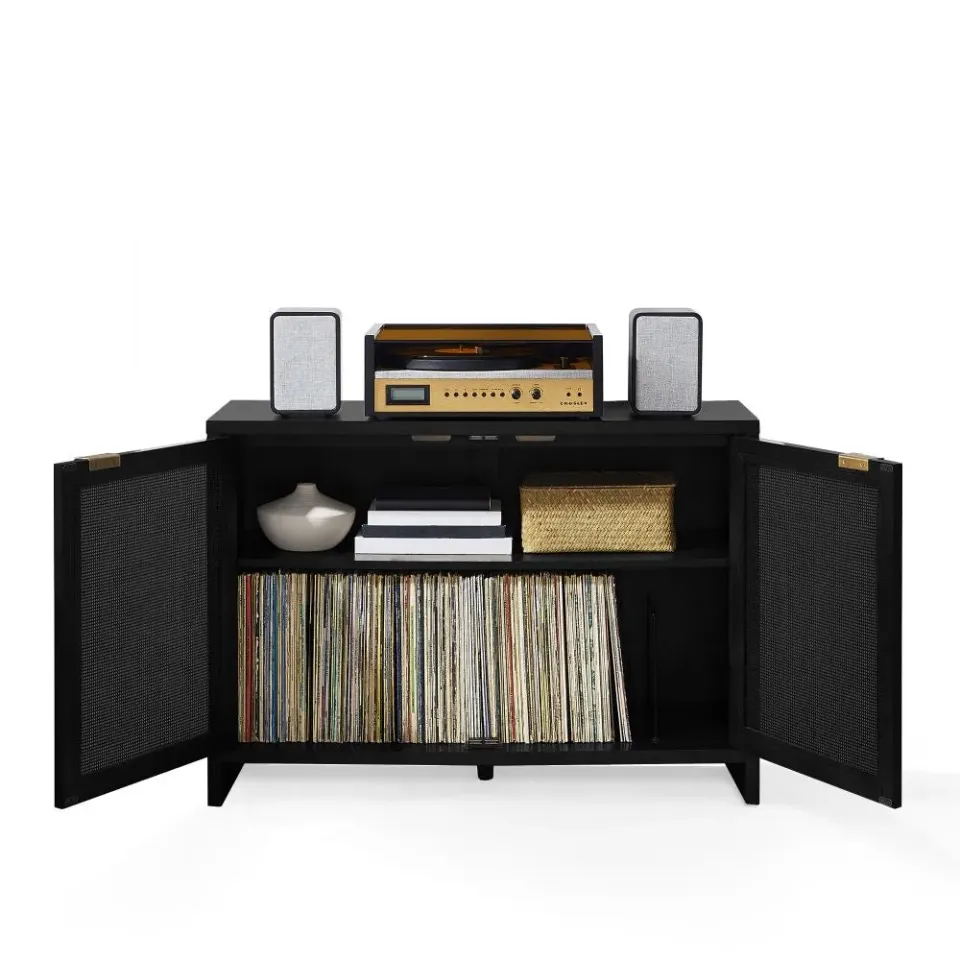 Crosley Kenji mediabänk Dark Brown med skivförvaring