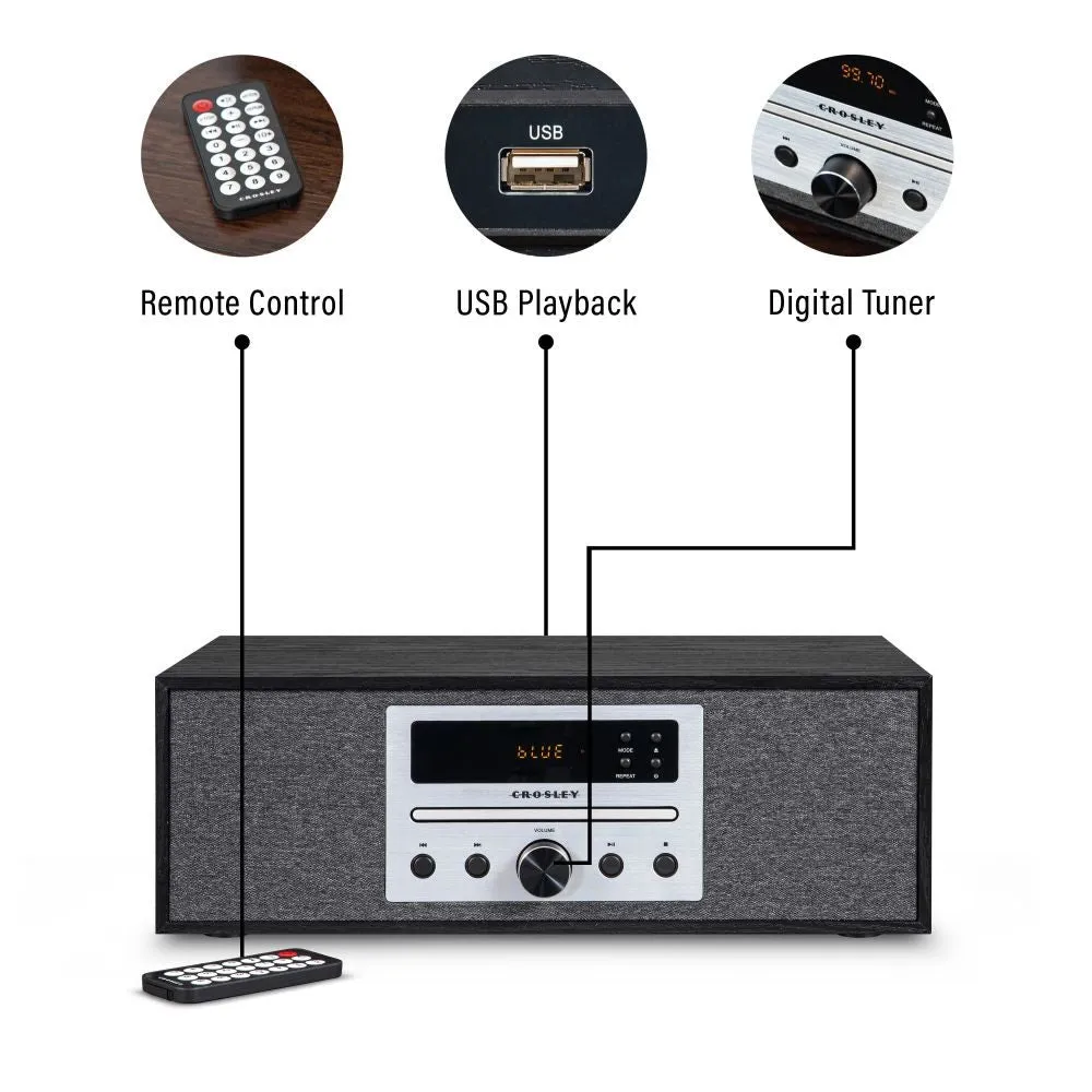Crosley Finn Radio CD-spelare med högtalare svart Bluetooth