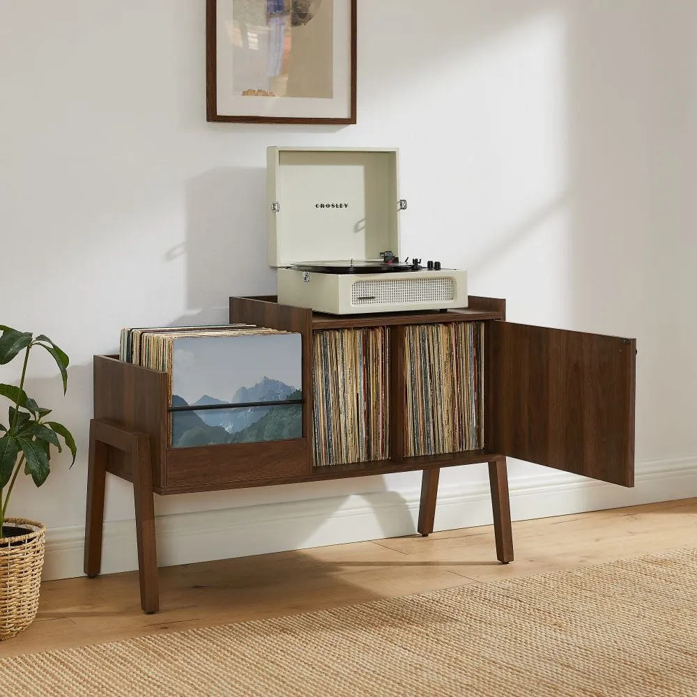 Crosley Luna skivspelarmöbel valnöt vinylförvaring