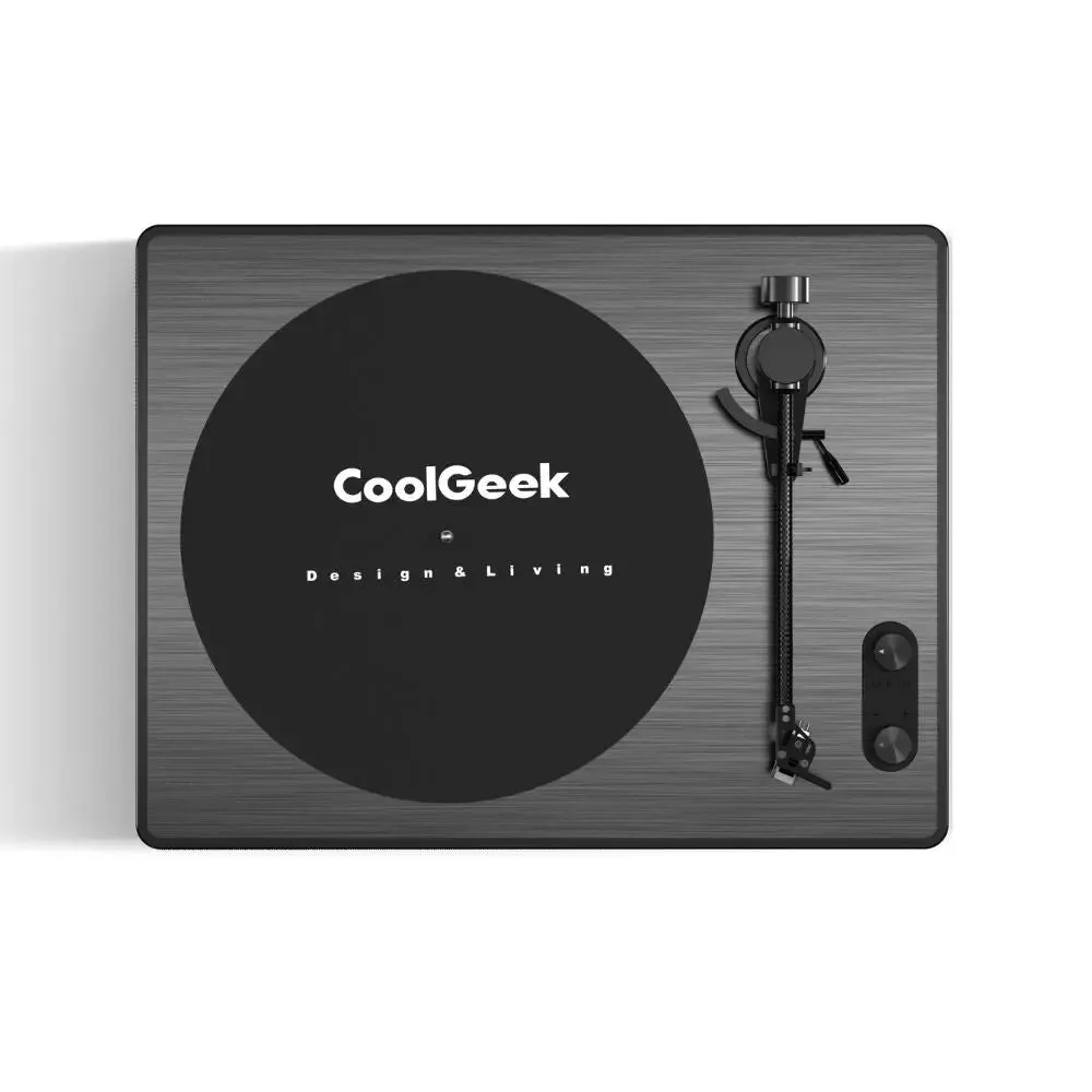 CoolGeek CS-01 skivspelare valnöt med högtalare