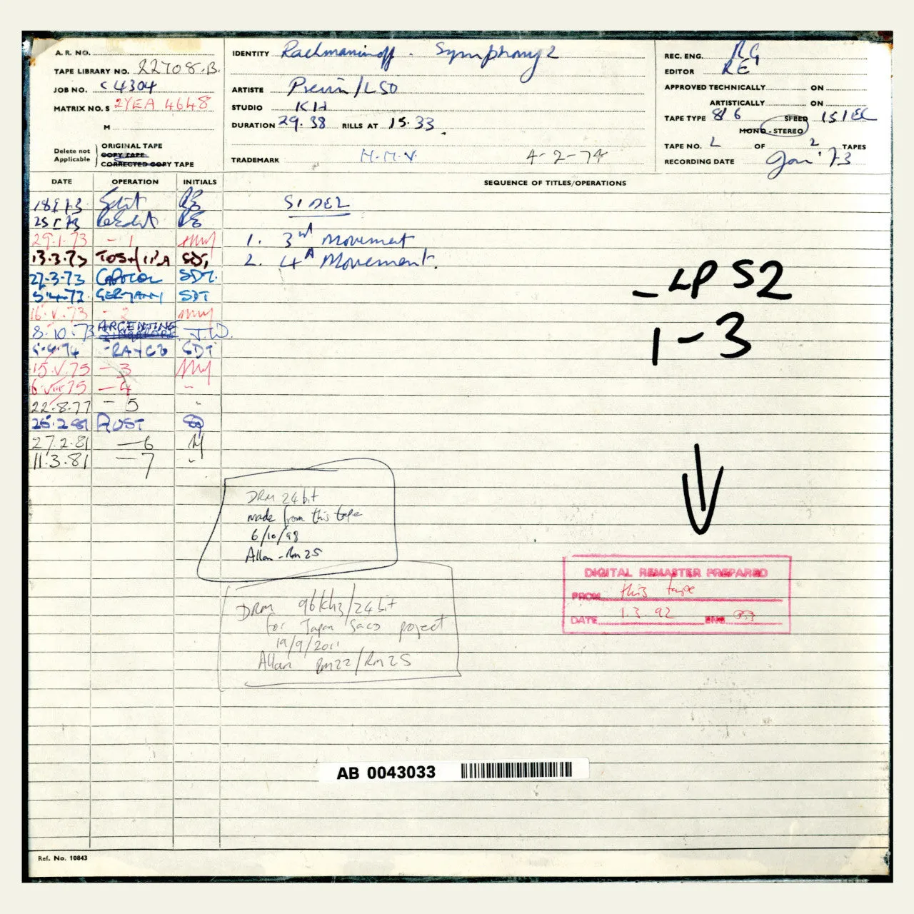 Revox Previn Rachmaninoff Symphony No 2 masterband Standard