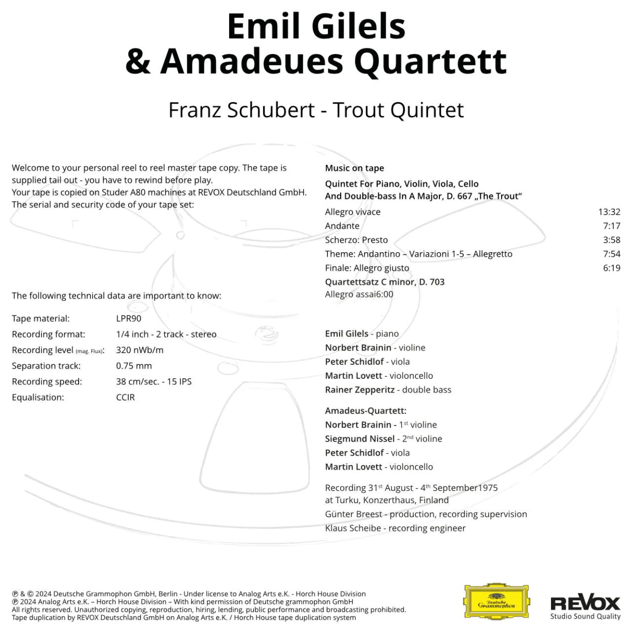 Revox Schubert Trout Quintet masterband Standard Master CCIR